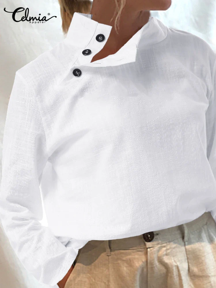 Celmia Fashion Women Blouses 2024 Summer Cotton Linen Blusas Mujer Stylish White Shirt Elegant Short Sleeve Tunics Lightweight - Image 2