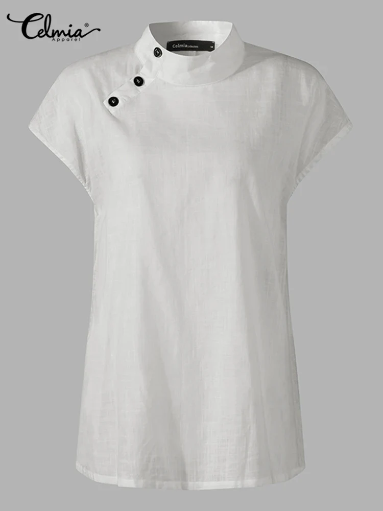 Celmia Fashion Women Blouses 2024 Summer Cotton Linen Blusas Mujer Stylish White Shirt Elegant Short Sleeve Tunics Lightweight - Image 5