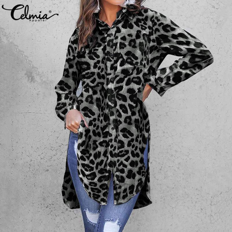 Celmia Women Blouses Fashion Leopard Printed Shirts 2023 Summer Long Sleeve Tunic Tops Casual Loose Buttons Office Lady Blusas - Image 10