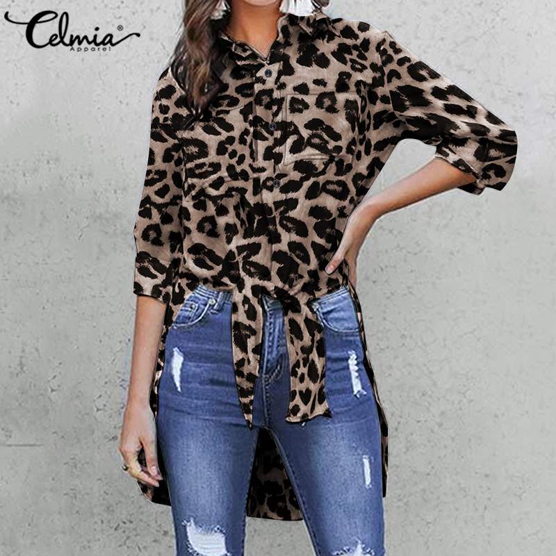 Celmia Women Blouses Fashion Leopard Printed Shirts 2023 Summer Long Sleeve Tunic Tops Casual Loose Buttons Office Lady Blusas - Image 7