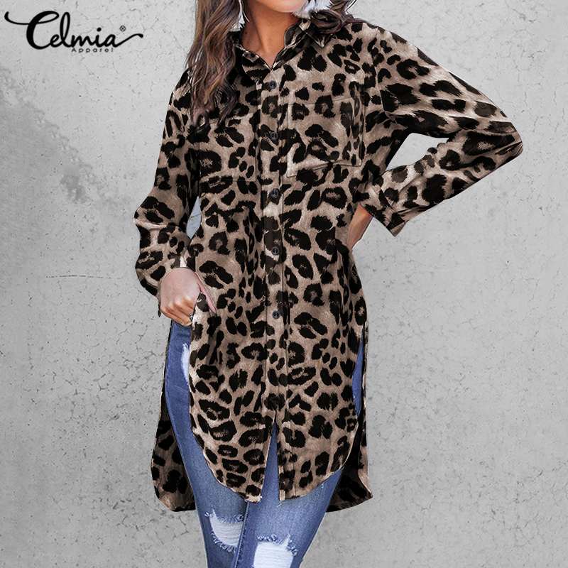 Celmia Women Blouses Fashion Leopard Printed Shirts 2023 Summer Long Sleeve Tunic Tops Casual Loose Buttons Office Lady Blusas - Image 9