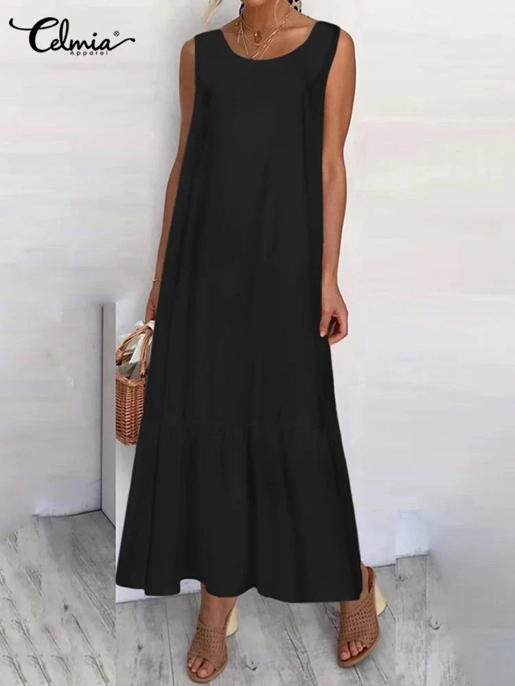 Celmia Women Sundress 2023 Fashion Sexy Sleeveless Maxi Long Summer Dress Female Casual Loose Cotton Ruffles Beach Vestidos - Image 3