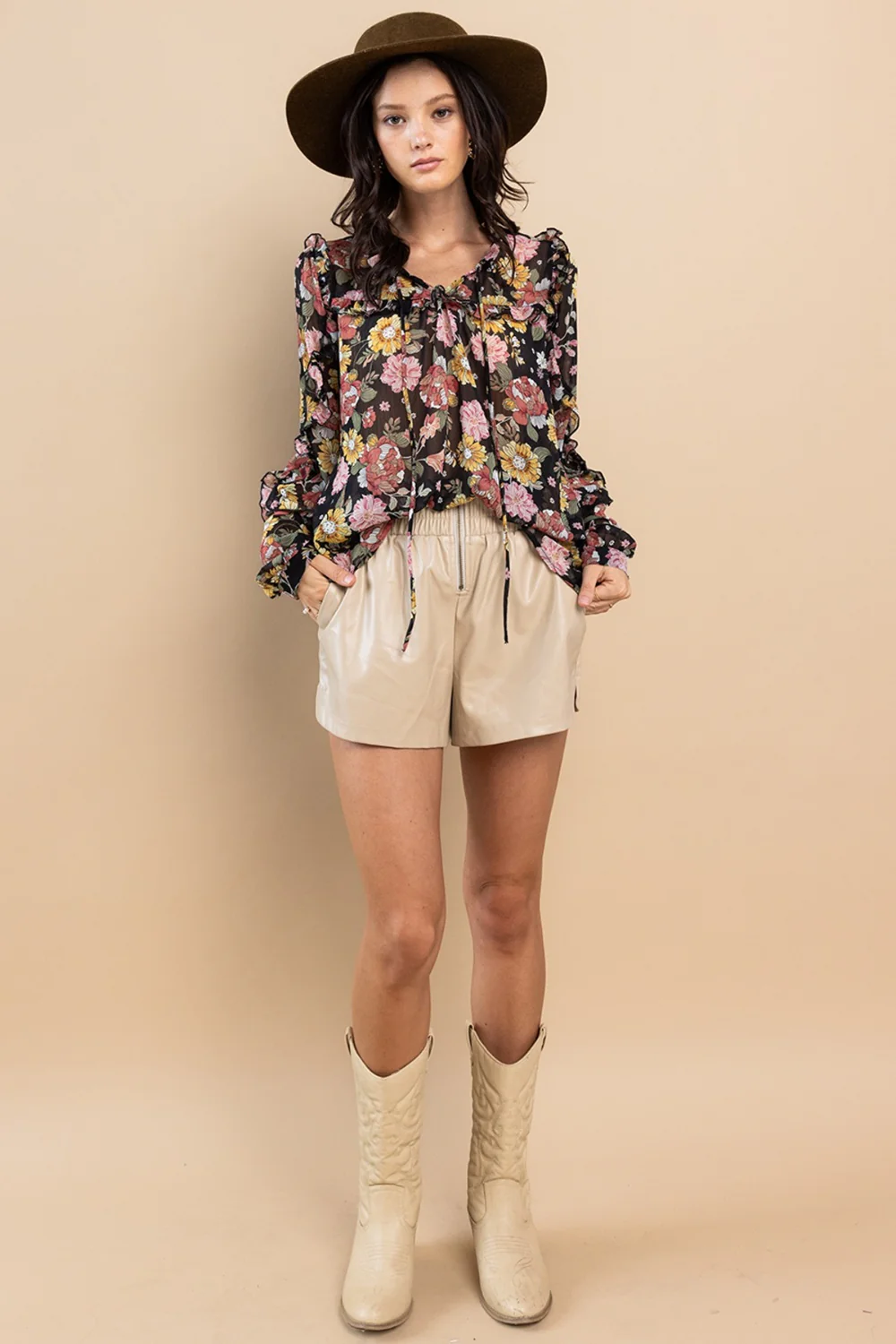 Ces Femme Ruffle Trim Long Sleeve Floral Blouse - Image 5