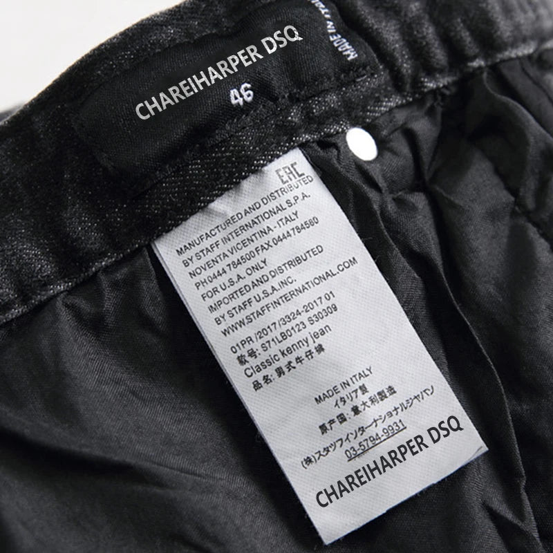 Chareiharper dsq1058 men`s Jeans slim black printed metal pendant cotton elastic small straight tube classic men's fashion brand - Image 5