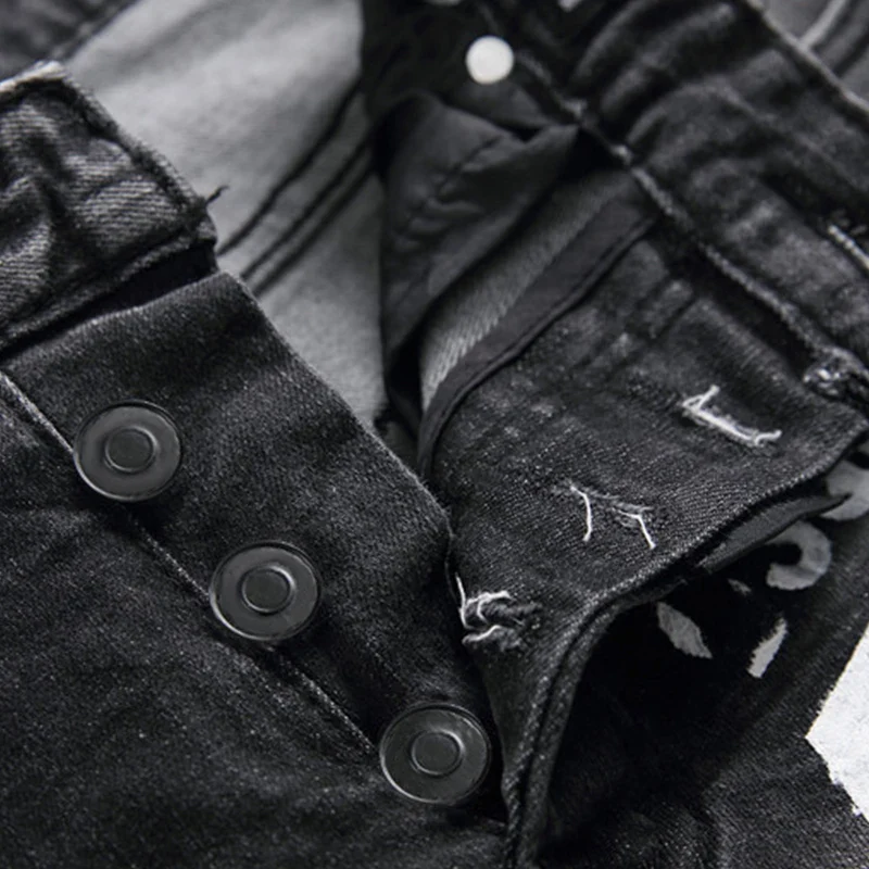 Chareiharper dsq1058 men`s Jeans slim black printed metal pendant cotton elastic small straight tube classic men's fashion brand - Image 6