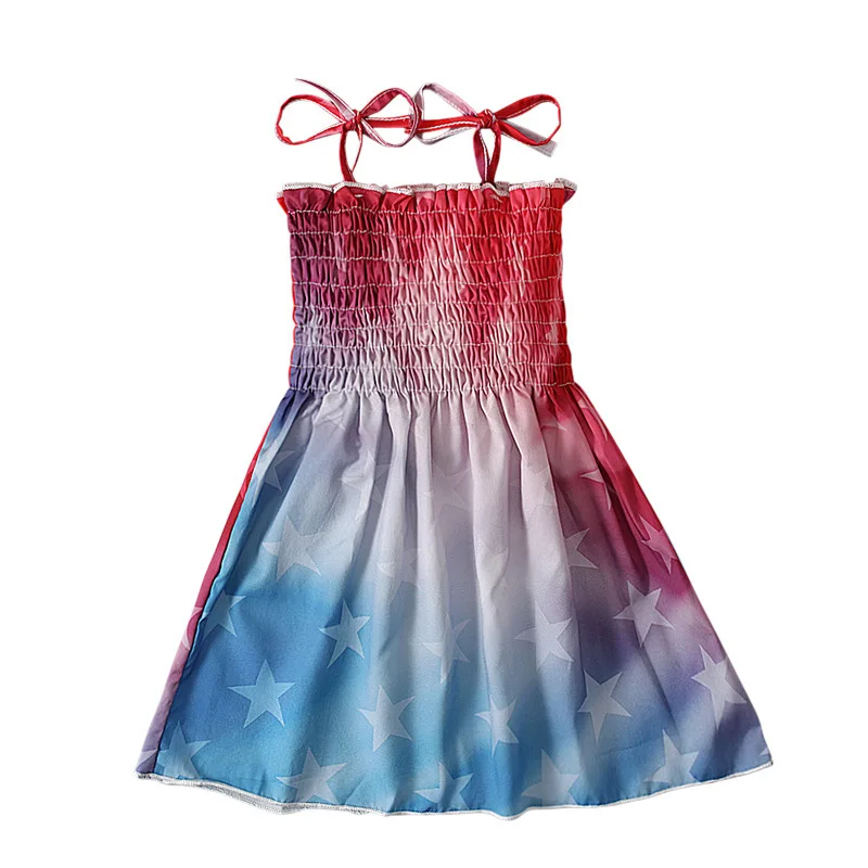 Charm Dress Girls Summer Dress American   Independence Day Print Tie-up Smocked Dress American Flag  For Girls Children Costumes - Image 16