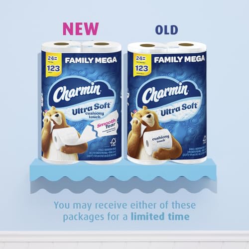 Charmin Ultra Soft Cushiony Touch Toilet Paper, 24 Family Mega Rolls = 123 Regular Rolls (Packaging May Vary) - Image 9