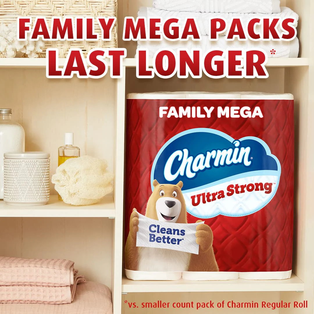 Charmin Ultra Strong Clean Touch Toilet Paper, 24 Family Mega Rolls = 123 Regular Rolls - Image 6