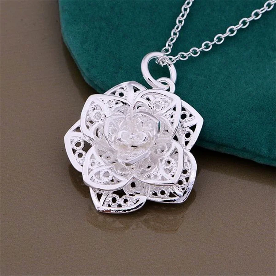 Charms Pretty Fashion Silver 925 Plated Jewelry Wedding Noble Elegance Women Classic Flower Pendant Necklace JSHN884 - Image 3