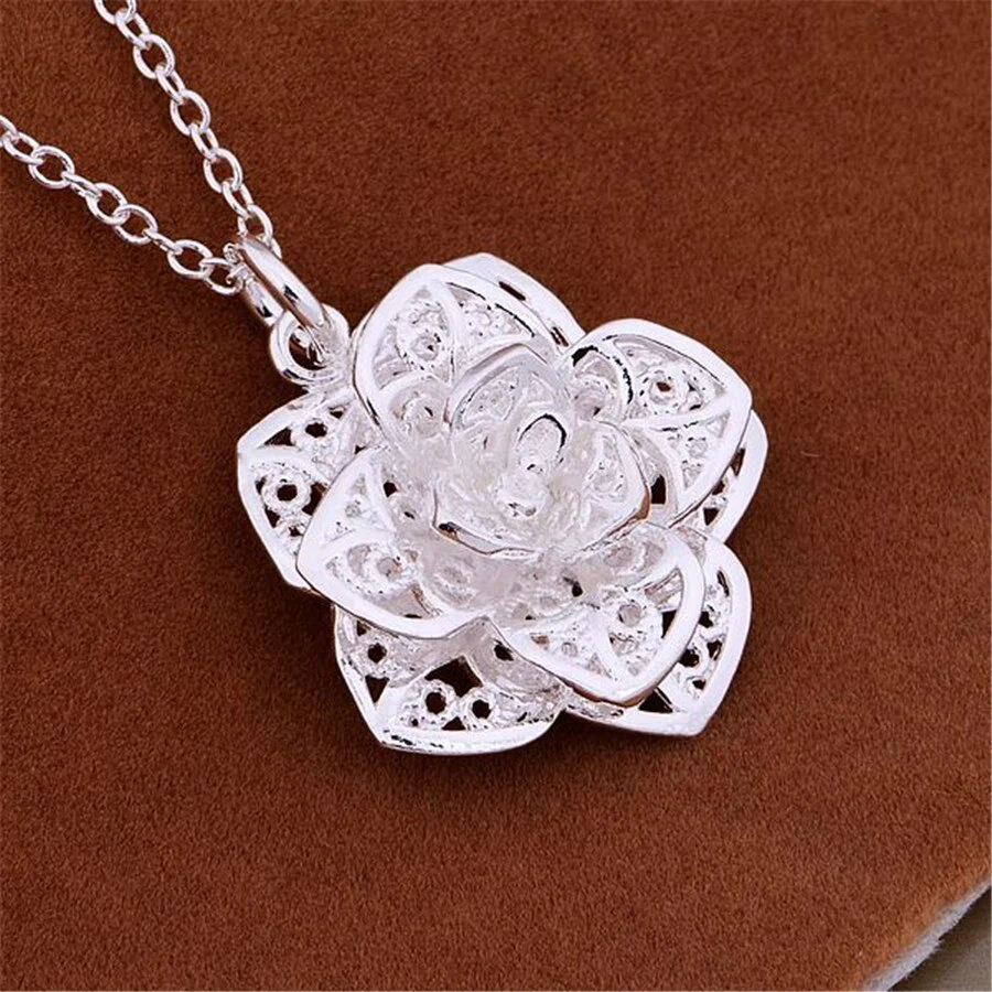 Charms Pretty Fashion Silver 925 Plated Jewelry Wedding Noble Elegance Women Classic Flower Pendant Necklace JSHN884 - Image 4