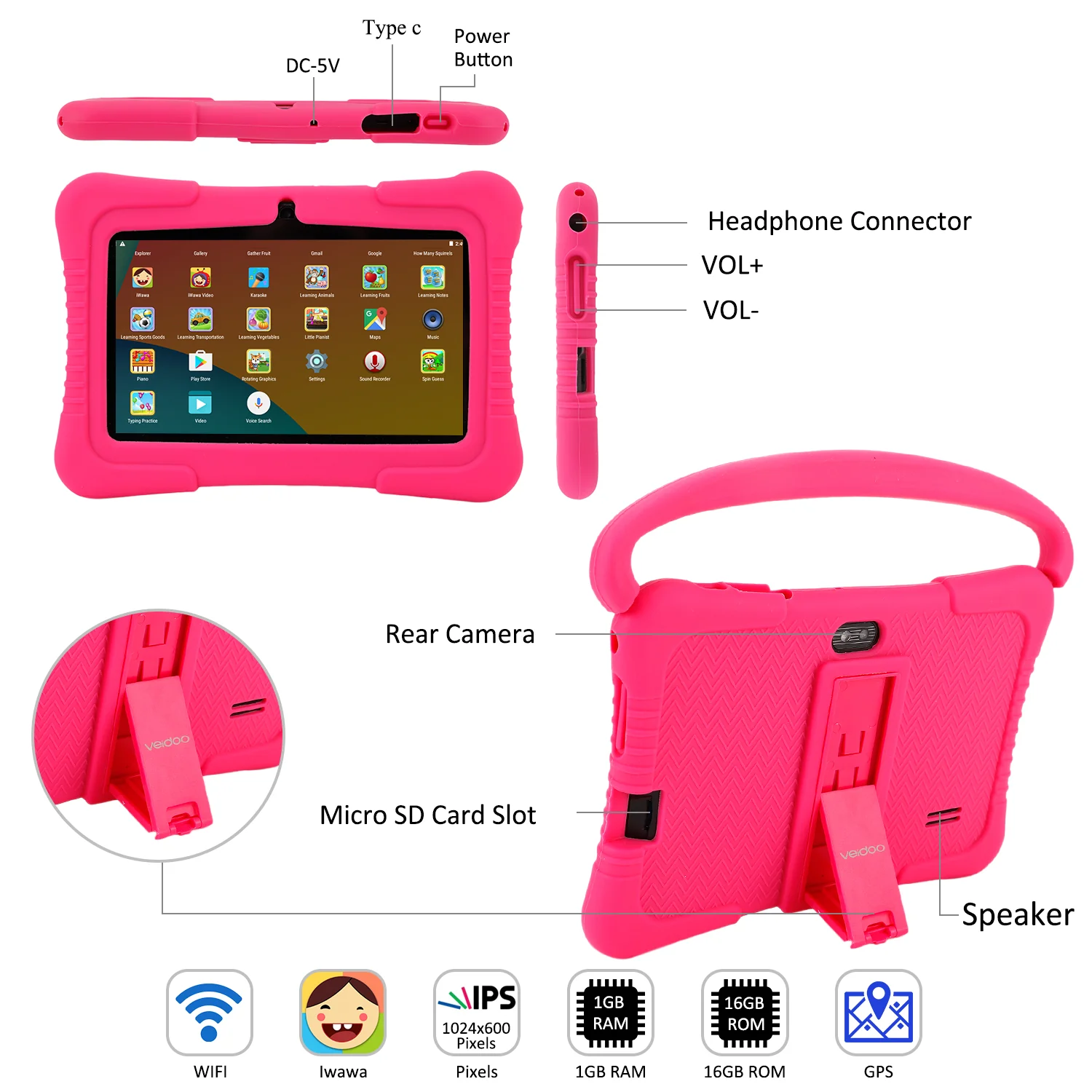 Cheap Kids 7 inch Android Tablet for Toddler Parent Control Children WiFi Educational Tablet Pc with Kid-Proof Case - Image 6