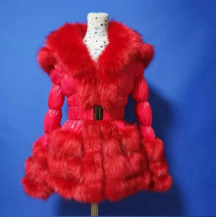 Cheaper Price Faux Fur Big Collar White Duck Down Detachable Arms And Hood - Image 9
