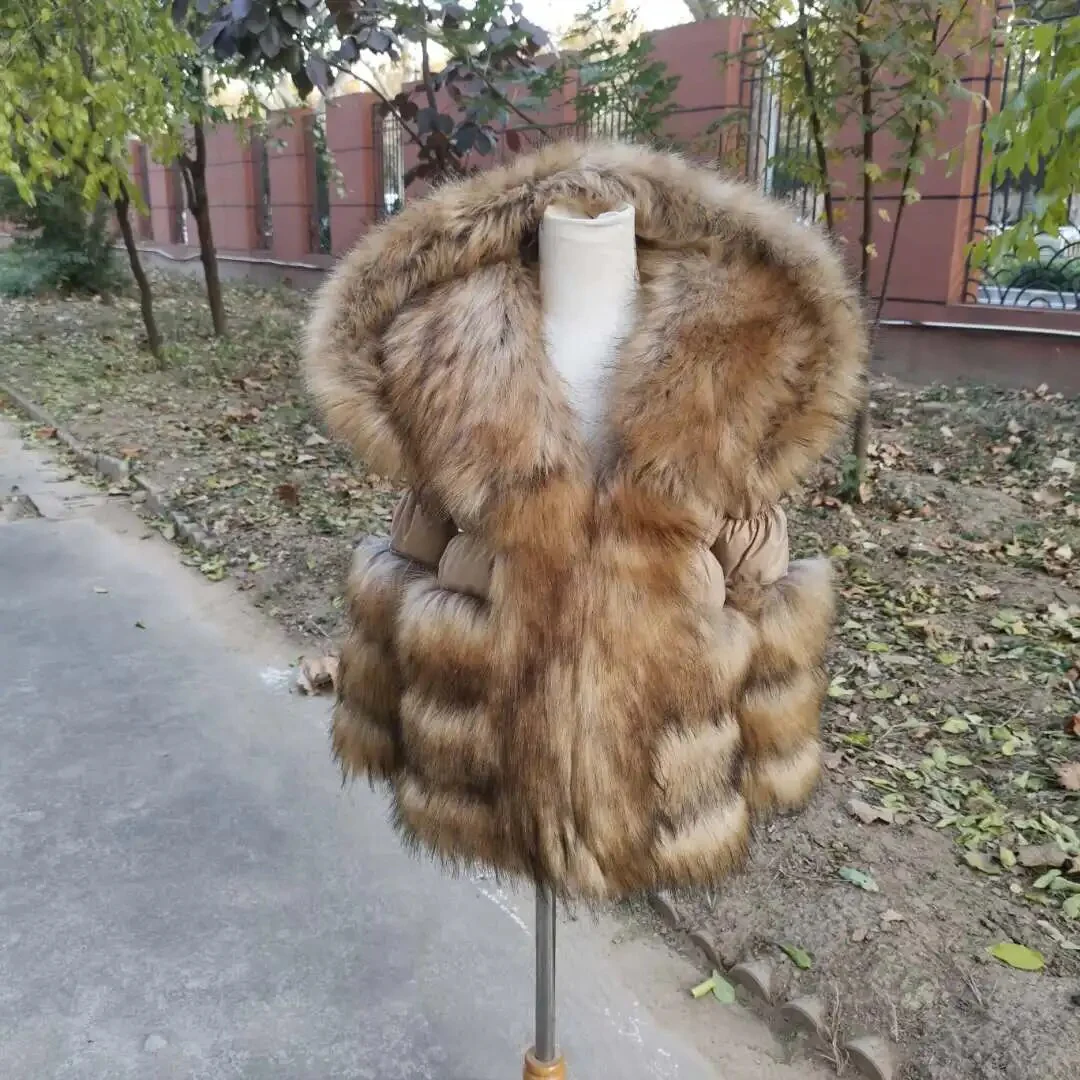 Cheaper Price Faux Fur Big Collar White Duck Down Detachable Arms And Hood - Image 6
