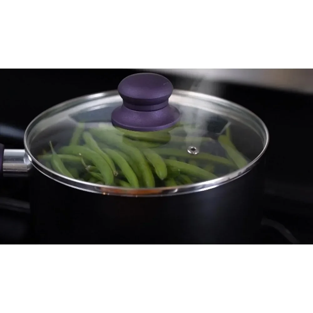Chef's Star Pots And Pans Set Kitchen Cookware Sets Nonstick Aluminum Cooking Essentials 11 Pieces Purple - Image 5