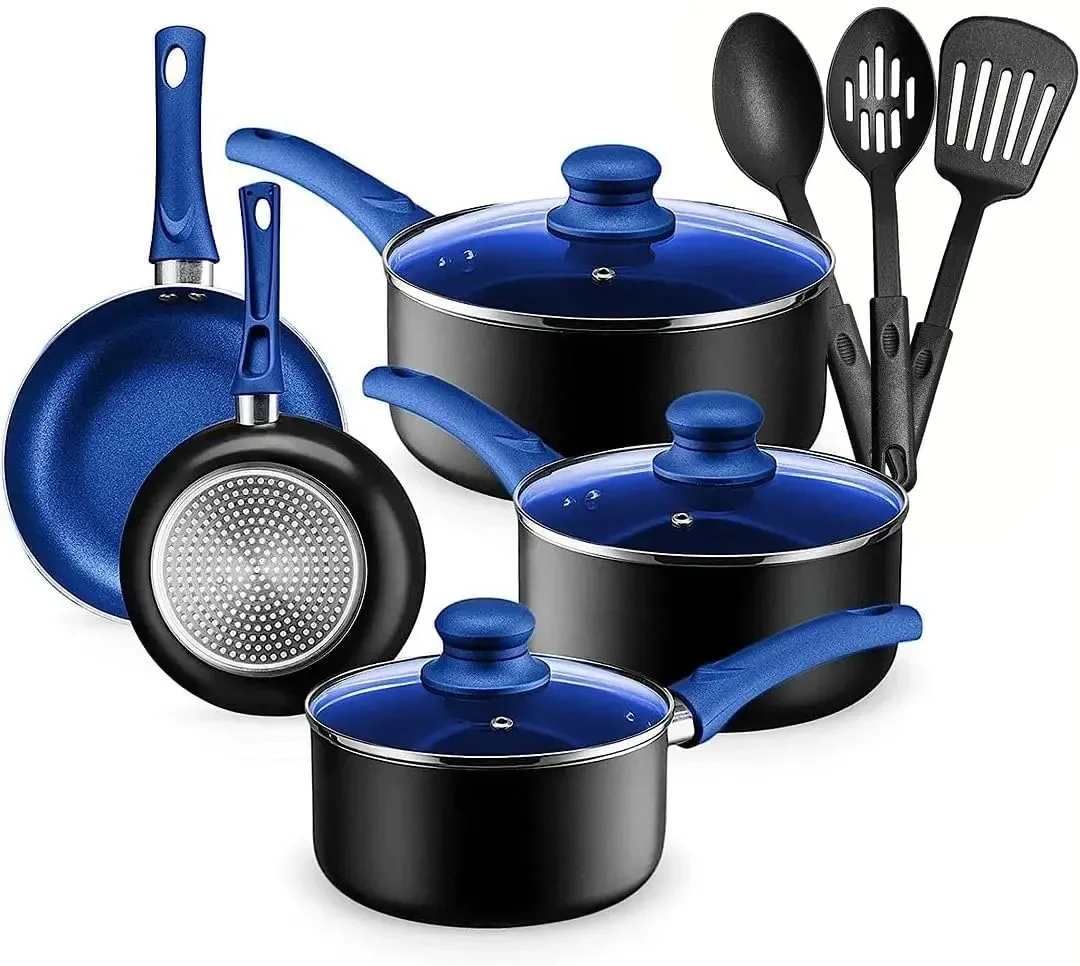 Chef's Star Pots And Pans Set Kitchen Cookware Sets Nonstick Aluminum Cooking Essentials 11 Pieces Purple - Image 7