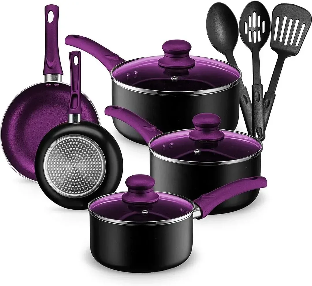 Chef's Star Pots And Pans Set Kitchen Cookware Sets Nonstick Aluminum Cooking Essentials 11 Pieces Purple - Image 8