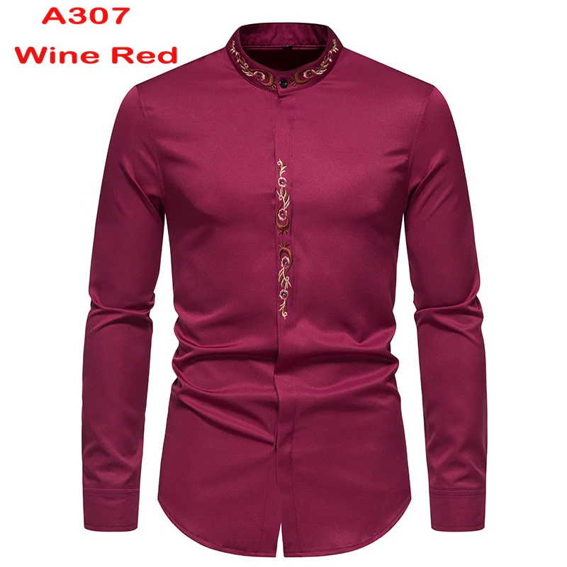 Chemise à col Mandarin pour homme, tenue décontractée à manches longues et boutons avec poche, de marque, 2XL, 2022 - Image 10