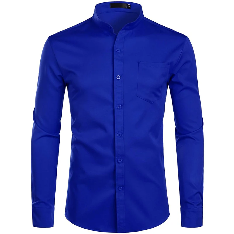 Chemise à col Mandarin pour homme, tenue décontractée à manches longues et boutons avec poche, de marque, 2XL, 2022 - Image 11