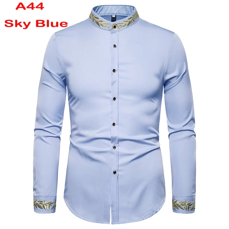 Chemise à col Mandarin pour homme, tenue décontractée à manches longues et boutons avec poche, de marque, 2XL, 2022 - Image 16
