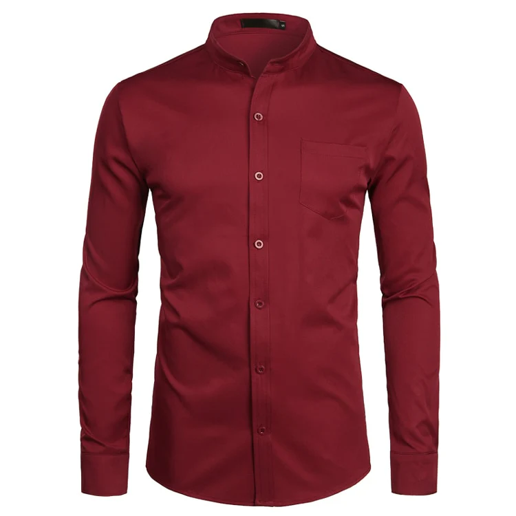 Chemise à col Mandarin pour homme, tenue décontractée à manches longues et boutons avec poche, de marque, 2XL, 2022 - Image 17