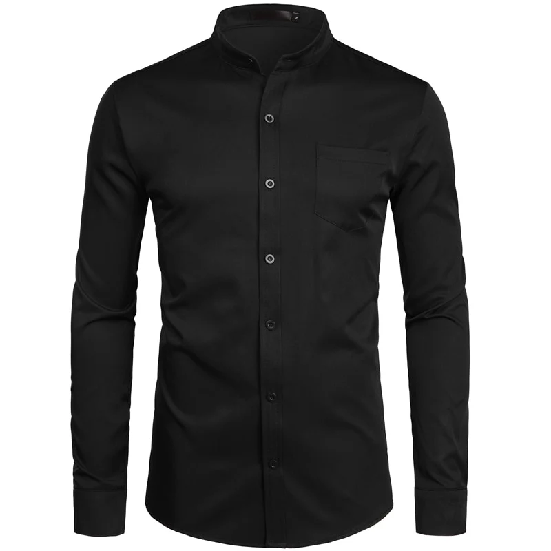 Chemise à col Mandarin pour homme, tenue décontractée à manches longues et boutons avec poche, de marque, 2XL, 2022 - Image 2