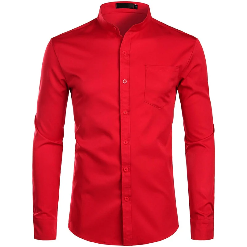 Chemise à col Mandarin pour homme, tenue décontractée à manches longues et boutons avec poche, de marque, 2XL, 2022 - Image 20