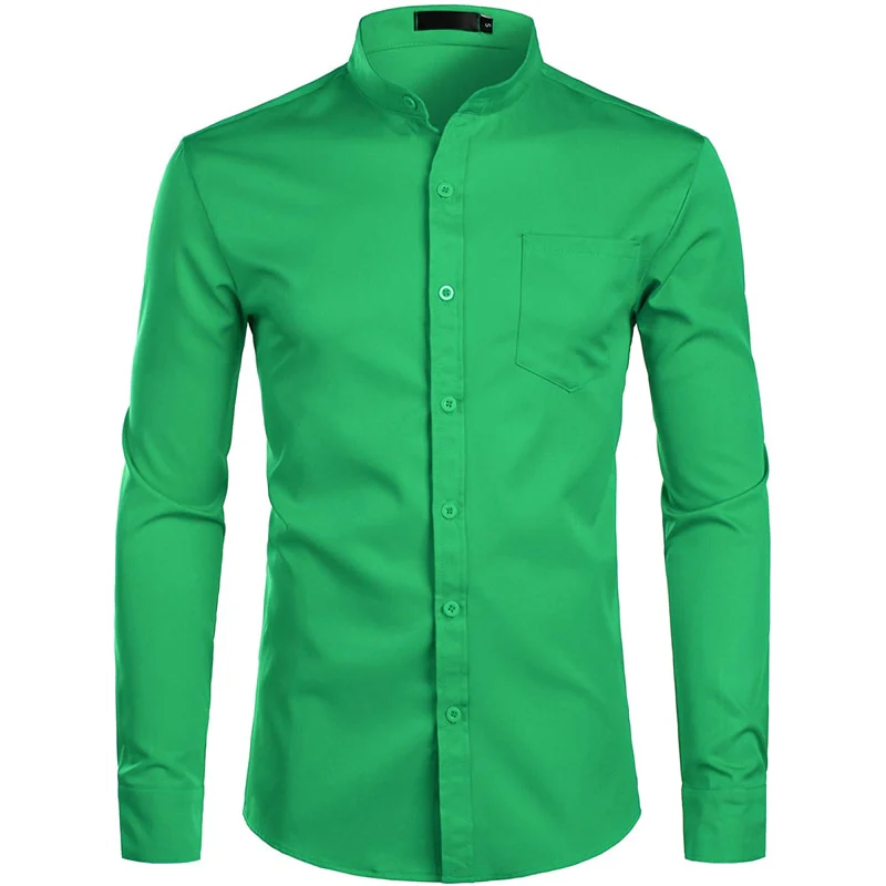 Chemise à col Mandarin pour homme, tenue décontractée à manches longues et boutons avec poche, de marque, 2XL, 2022 - Image 21