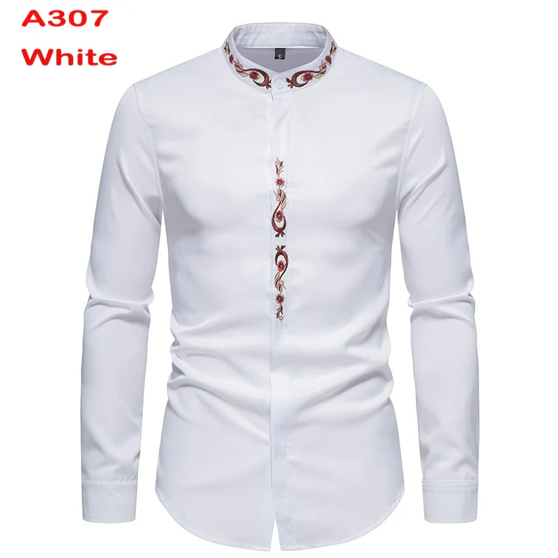 Chemise à col Mandarin pour homme, tenue décontractée à manches longues et boutons avec poche, de marque, 2XL, 2022 - Image 5