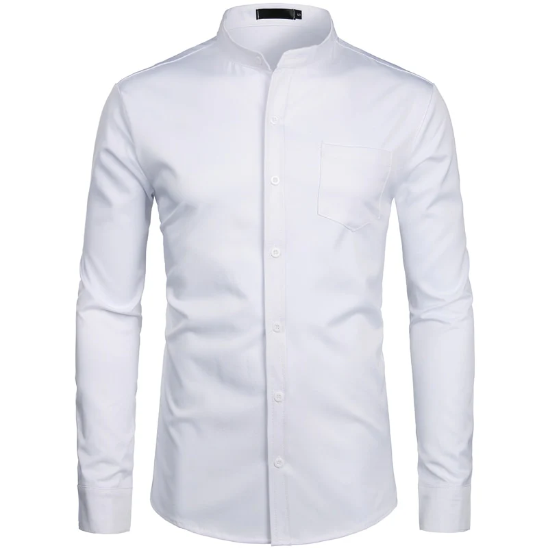 Chemise à col Mandarin pour homme, tenue décontractée à manches longues et boutons avec poche, de marque, 2XL, 2022 - Image 6