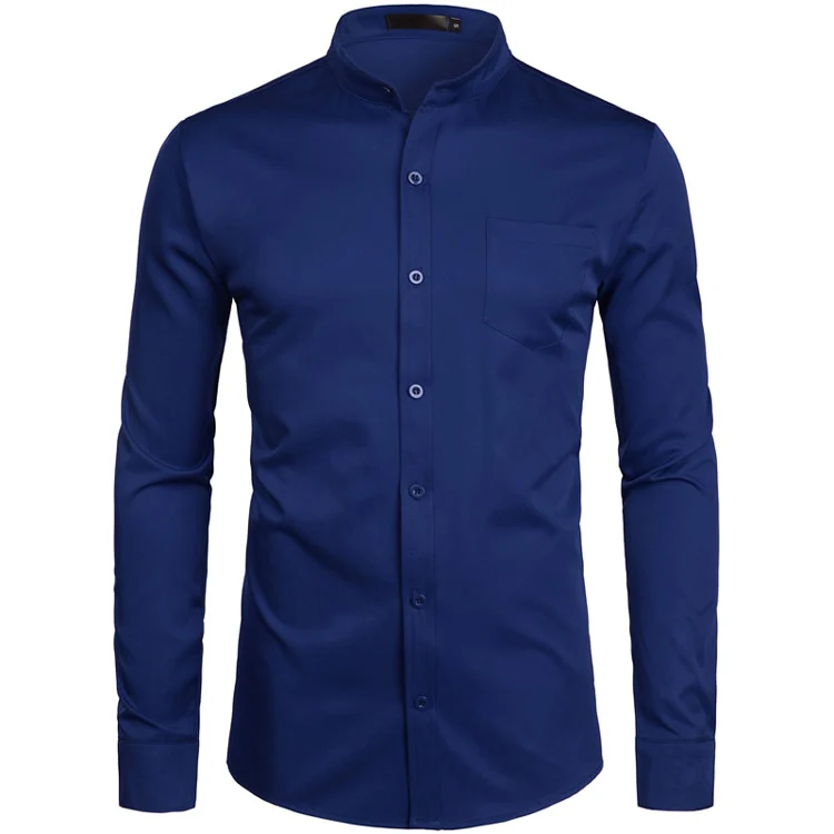 Chemise à col Mandarin pour homme, tenue décontractée à manches longues et boutons avec poche, de marque, 2XL, 2022 - Image 7