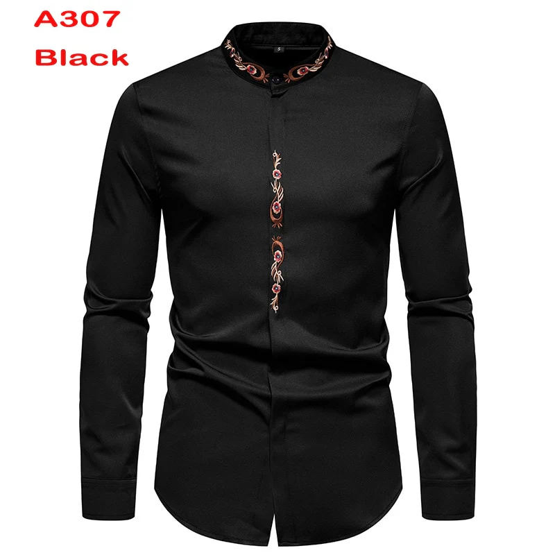 Chemise à col Mandarin pour homme, tenue décontractée à manches longues et boutons avec poche, de marque, 2XL, 2022 - Image 8