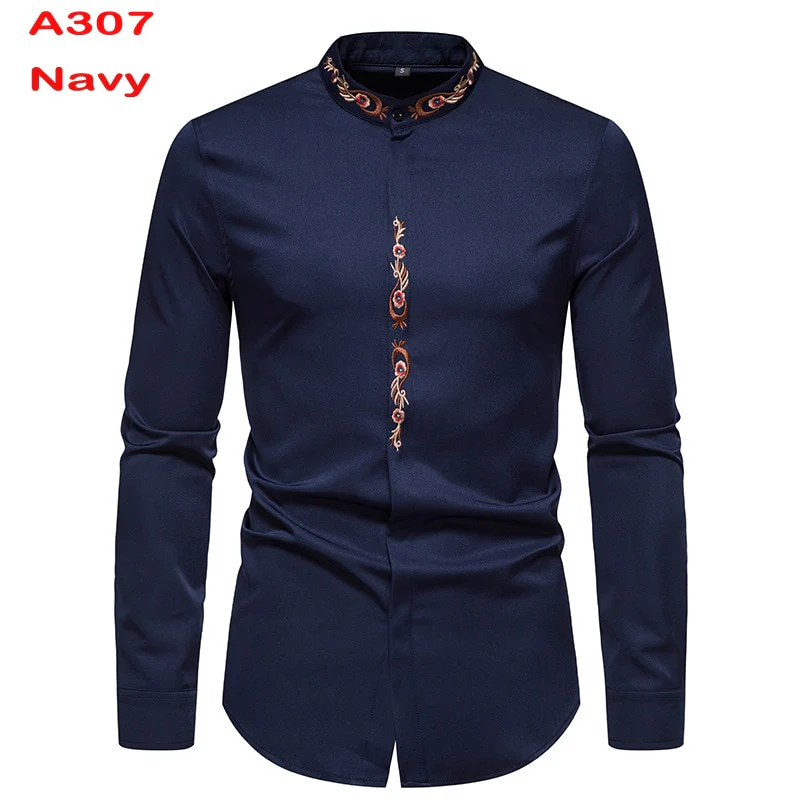 Chemise à col Mandarin pour homme, tenue décontractée à manches longues et boutons avec poche, de marque, 2XL, 2022 - Image 9