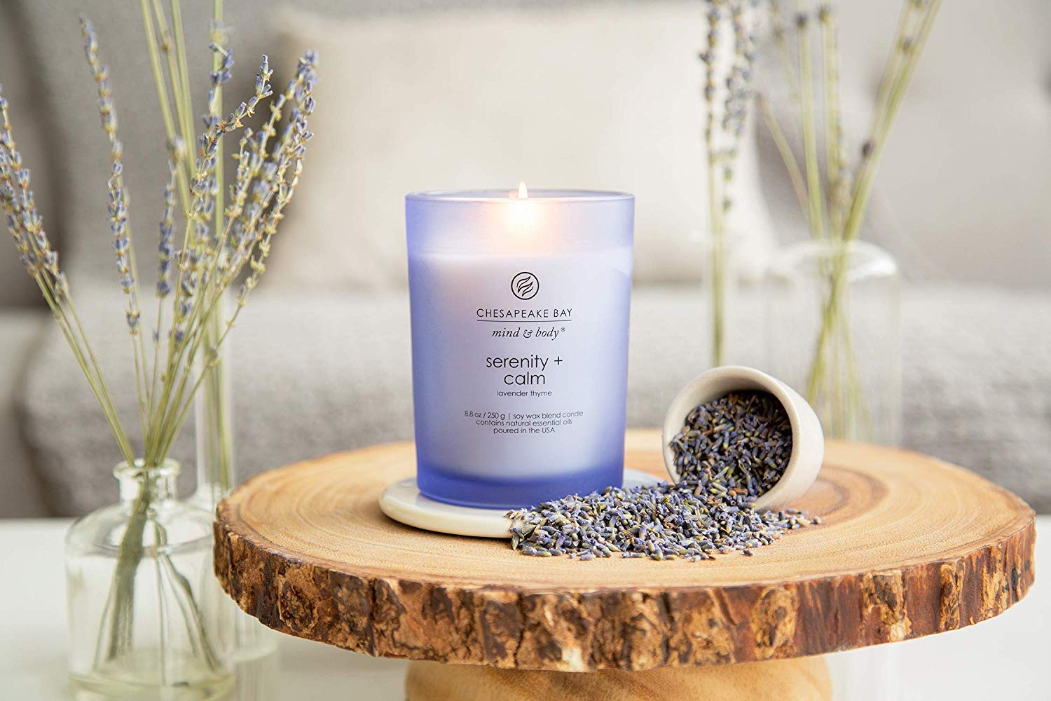Chesapeake Bay Candle Scented Candle, Serenity + Calm (Lavender Thyme), Medium Jar, Home Décor - Image 3