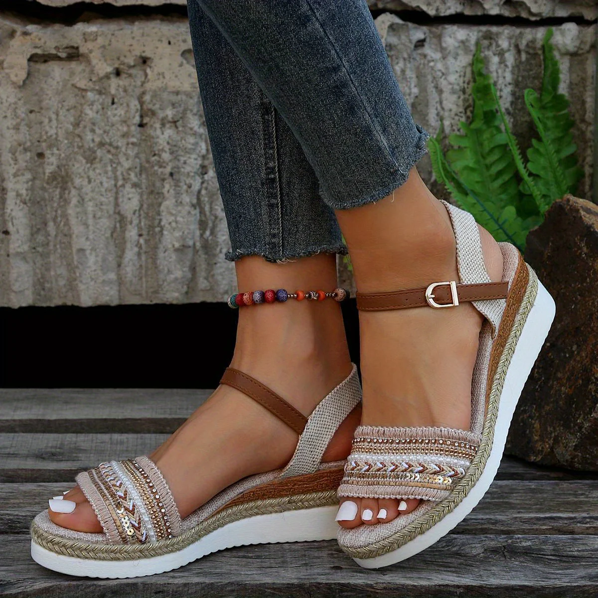 Chic Braided Wedge Sandals - Open Toe Ankle Buckle Adjustables - Elastic Slingback Comfort - Boho Summer Style - Image 10