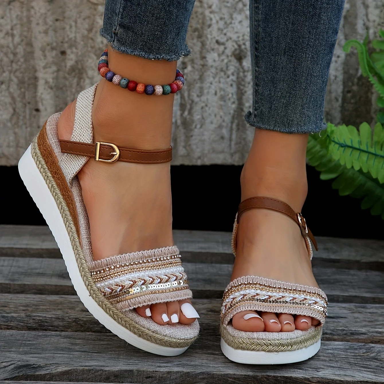 Chic Braided Wedge Sandals - Open Toe Ankle Buckle Adjustables - Elastic Slingback Comfort - Boho Summer Style - Image 6