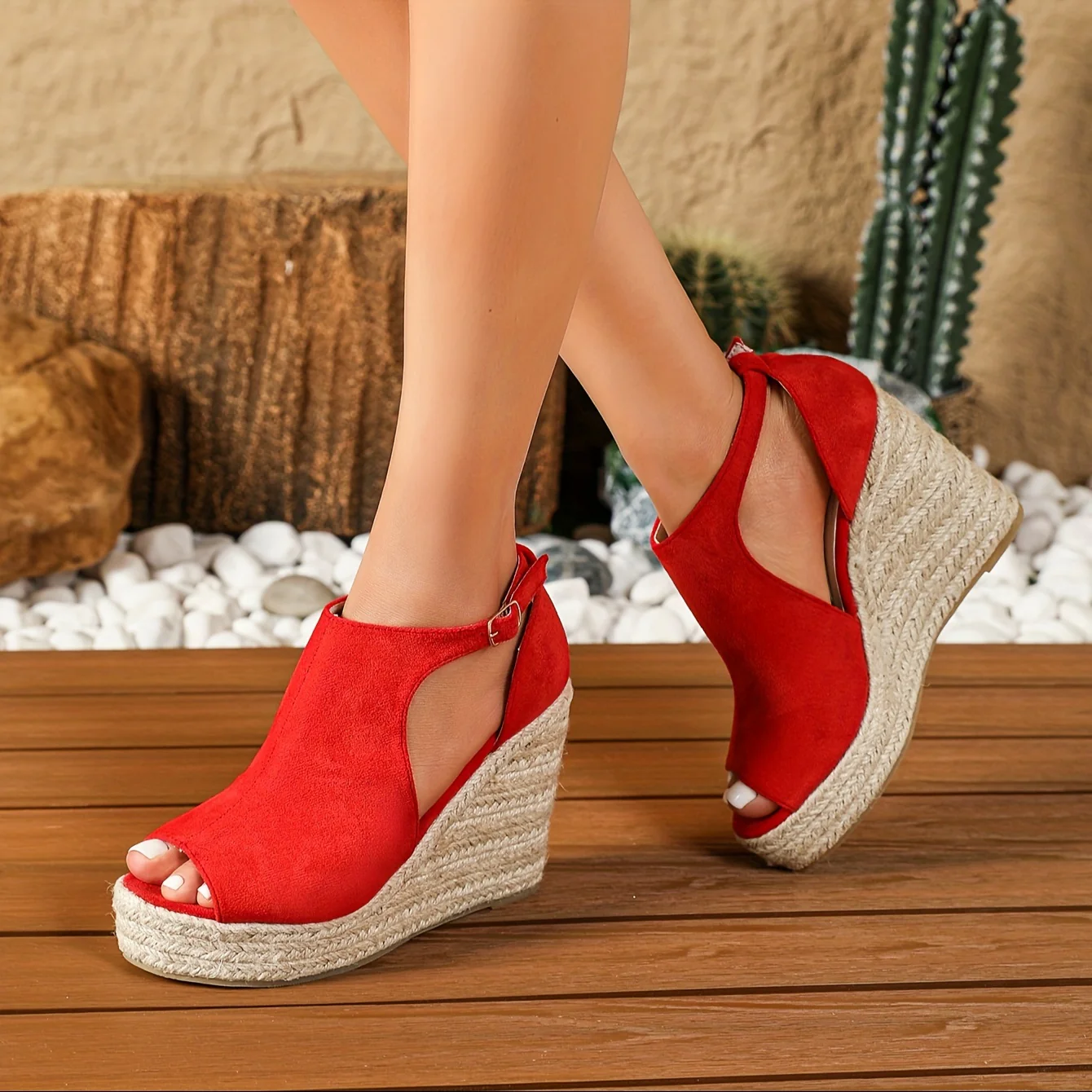 Chic Espadrille Wedge Sandals - Stylish Peep Toe with Cut-out Detail, Adjustable Buckle Strap, Stiletto Heels, and Comfortable Platform - Perfect Trendy Footwear for Your Summer Holiday - Image 9