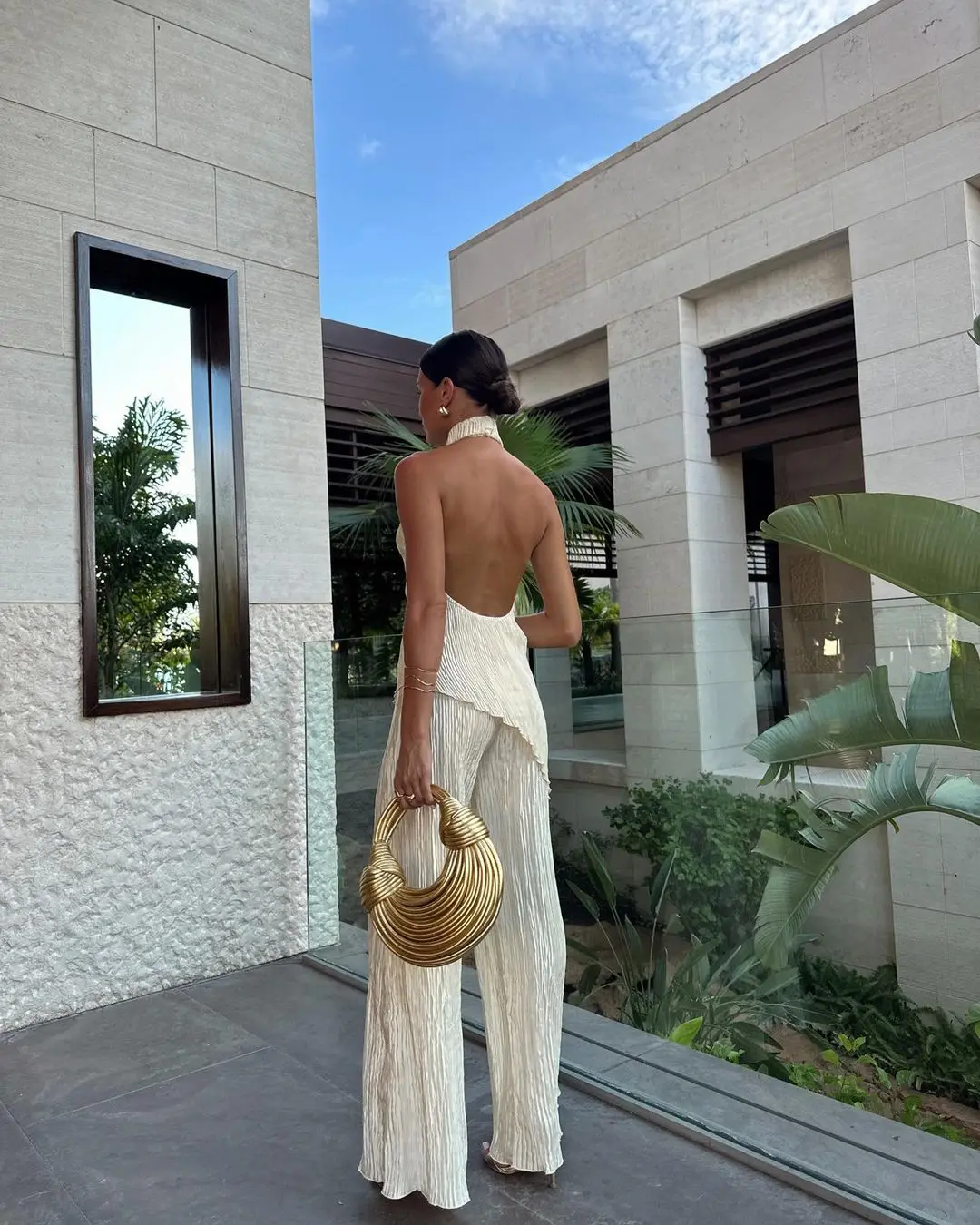 Chic Hanging Neck Backless Women's Pants Set Sexy Scarf Collar Off Shoulder Diagonal Top Suit 2023 Autumn Lady Elegant Outfit - Image 6
