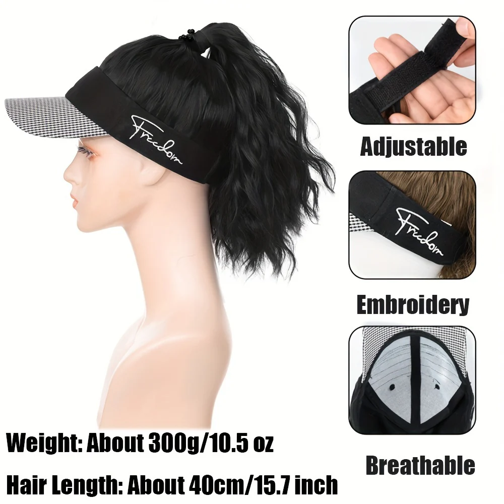 Chic Houndstooth Ponytail Baseball Cap Wig for Women - Body Wave, High-Quality Synthetic Fiber, Adjustable Rose Net Hat, Duckbill Cap, Hairpiece - Image 4