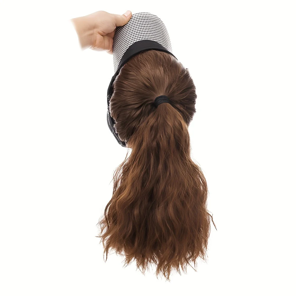 Chic Houndstooth Ponytail Baseball Cap Wig for Women - Body Wave, High-Quality Synthetic Fiber, Adjustable Rose Net Hat, Duckbill Cap, Hairpiece - Image 5