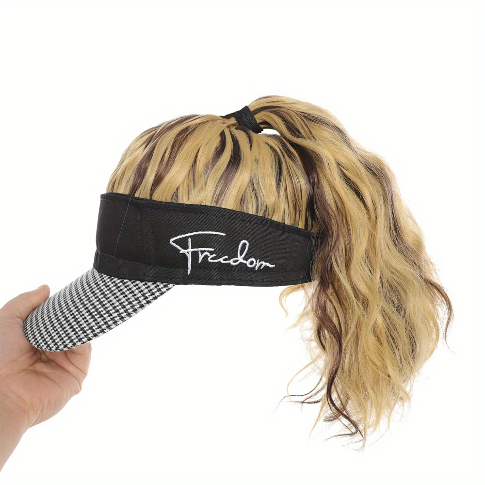 Chic Houndstooth Ponytail Baseball Cap Wig for Women - Body Wave, High-Quality Synthetic Fiber, Adjustable Rose Net Hat, Duckbill Cap, Hairpiece - Image 8