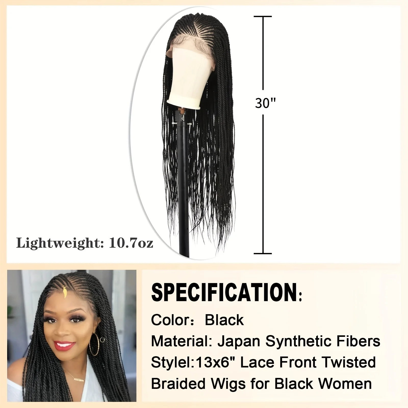 Chic Lace Front Braided Wig For Women - 180% Density, Synthetic Twist Box Braids With Youngsters Hair, Straight Texture, 13X6 Cap - Image 5
