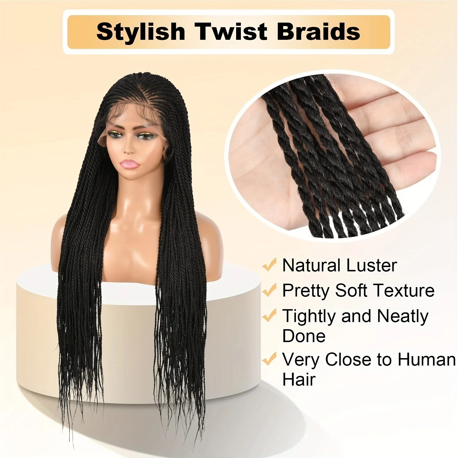 Chic Lace Front Braided Wig For Women - 180% Density, Synthetic Twist Box Braids With Youngsters Hair, Straight Texture, 13X6 Cap - Image 7