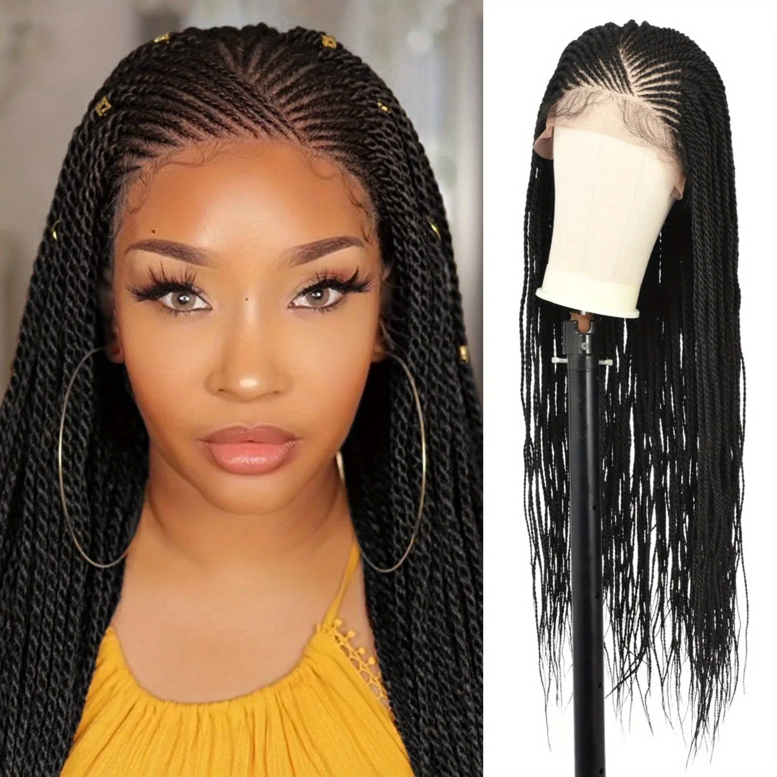 Chic Lace Front Braided Wig For Women - 180% Density, Synthetic Twist Box Braids With Youngsters Hair, Straight Texture, 13X6 Cap - Image 8