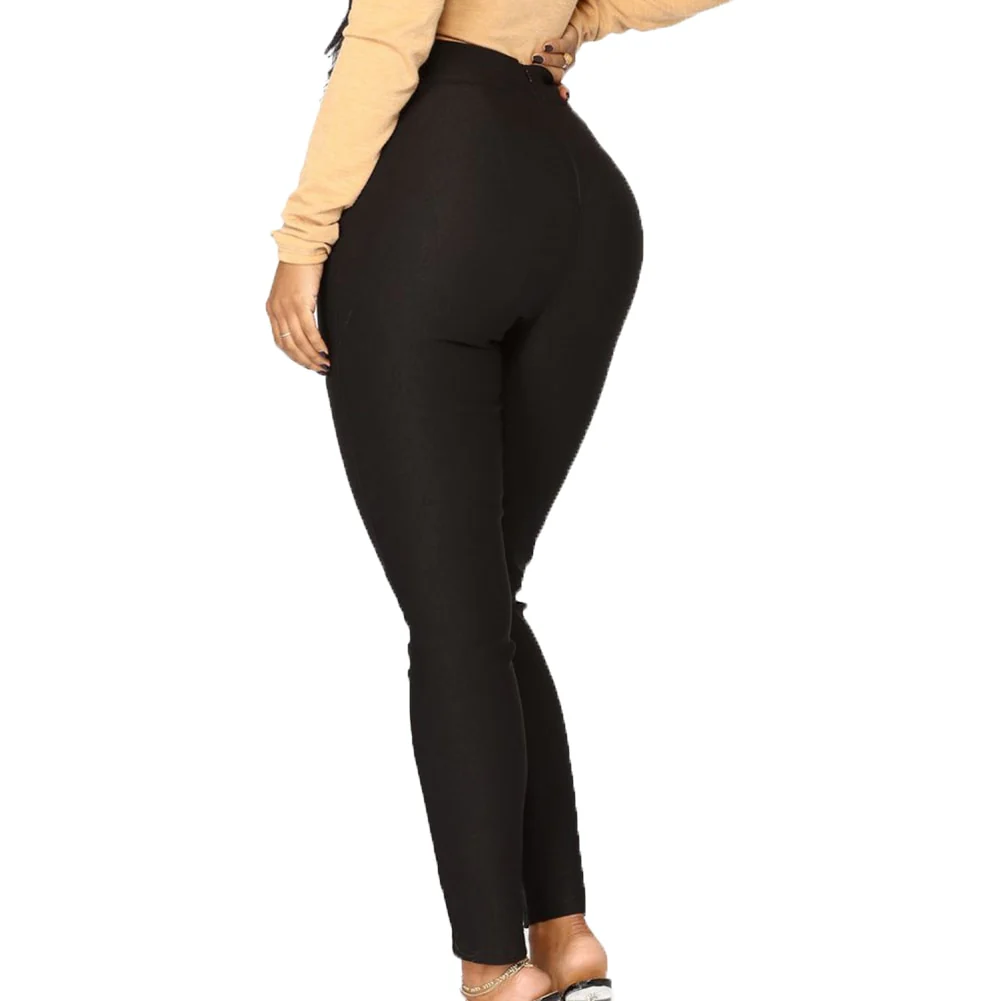 Chic Lady Solid Color High Waist Bow Belt Elastic Women Pencil Pants Trousers Waist Bow Belt Elastic Slim-Fit Pencil Pants - Image 6