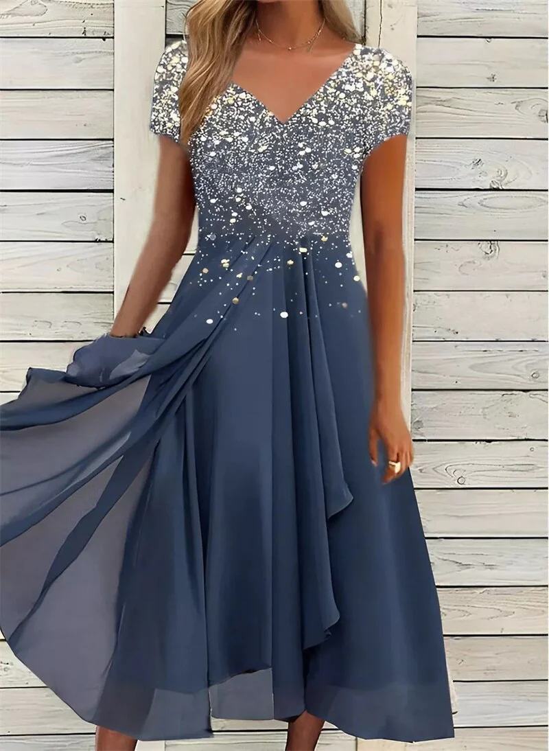 Chiffon Splicing Women's Dresses Fashion Urban Casual V Neck Long Sleeve Pullover Sateen Dress Summer Club Party Female Clothes - Image 5