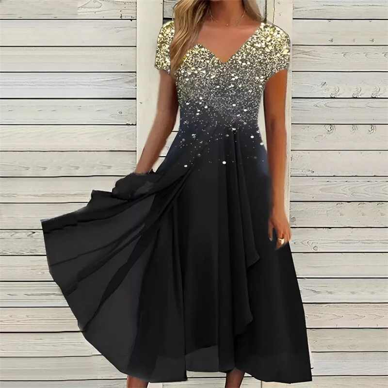 Chiffon Splicing Women's Dresses Fashion Urban Casual V Neck Long Sleeve Pullover Sateen Dress Summer Club Party Female Clothes - Image 7