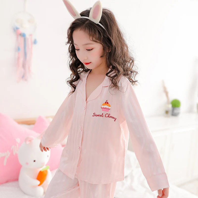Children Pajamas Set 2023 Spring Ice Silk Striped Kids Pyjamas For Girls & Boys Sleepwear - Image 12