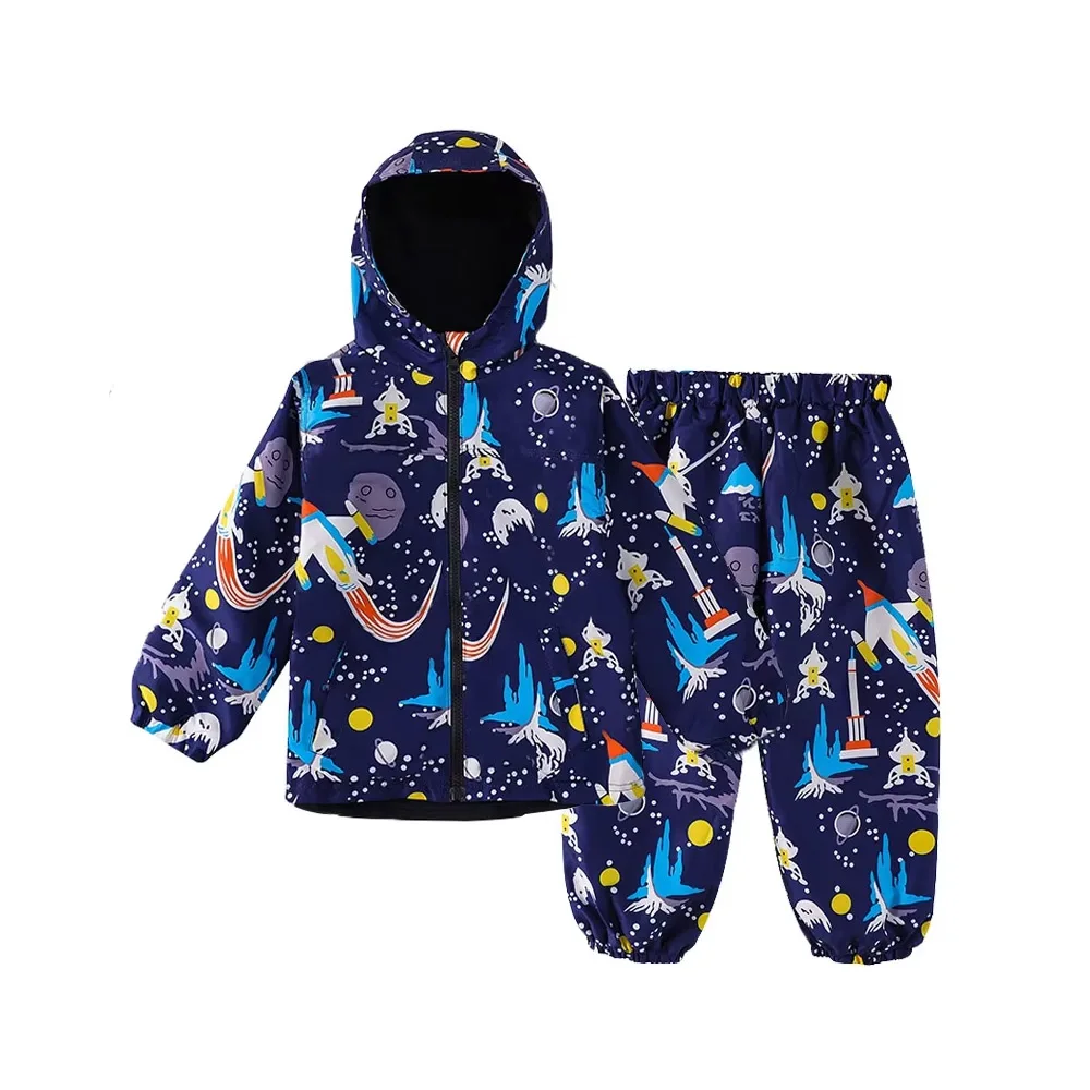 Children's Clothing Sets Cartoon Raincoat Suit Girls Boys Sets Waterproof Top and Pants 2pcs For Kids Hooded Jacket And Trousers - Image 2