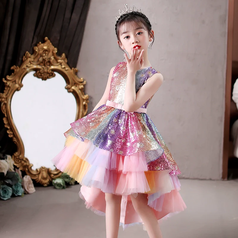 Children's Elegant Sequin Trailing Dress Piano