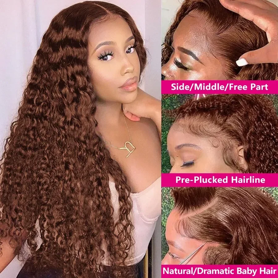 Chocolate Brown Kinky Curly Lace Frontal Human Hair Wig Transparent Lace Front Wig PrePlucked Colored Human Hair Wig On sale - Image 2